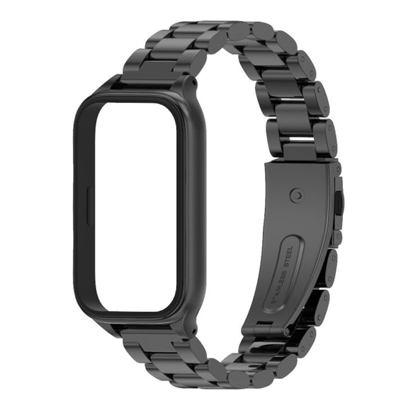 For Xiaomi Smart Band 9 Active / Redmi Band 3 Mijobs Metal Shell Three-Bead Stainless Steel Watch Band(Black)