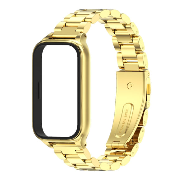 For Xiaomi Smart Band 9 Active / Redmi Band 3 Mijobs Metal Shell Three-Bead Stainless Steel Watch Band(Gold)