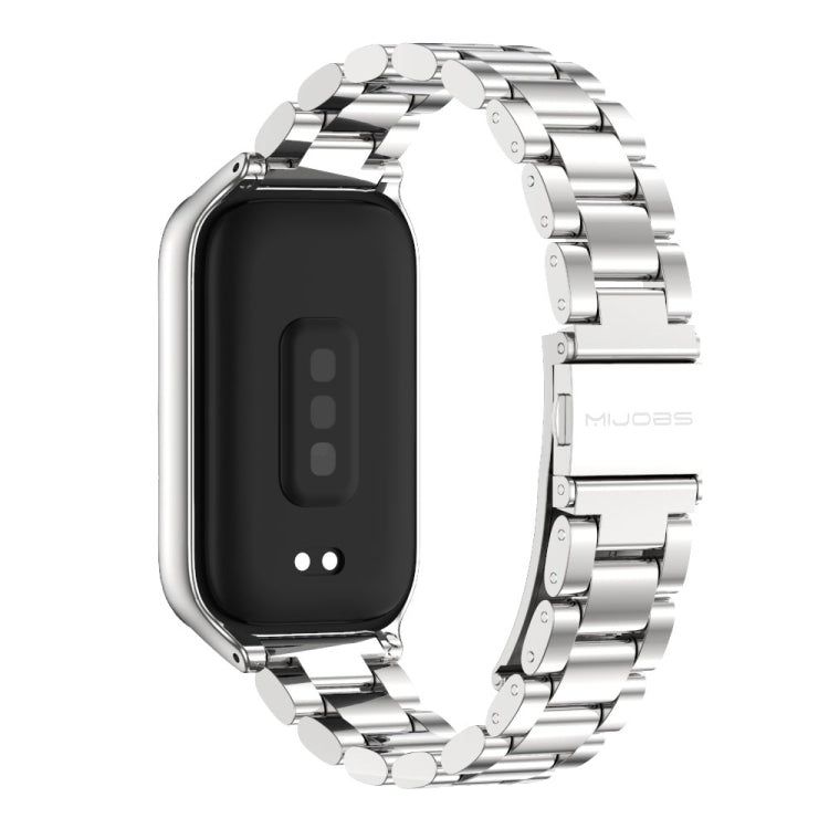For Xiaomi Smart Band 9 Active / Redmi Band 3 Mijobs Metal Shell Three-Bead Stainless Steel Watch Band(Silver)
