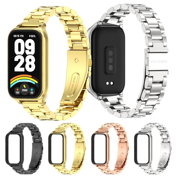 For Xiaomi Smart Band 9 Active / Redmi Band 3 Mijobs Metal Shell Three-Bead Stainless Steel Watch Band(Black)