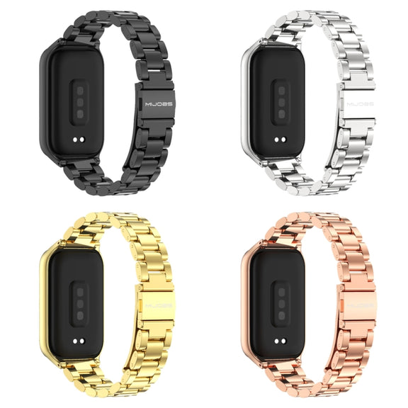 For Xiaomi Smart Band 9 Active / Redmi Band 3 Mijobs Metal Shell Three-Bead Stainless Steel Watch Band(Black)