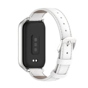 For Xiaomi Smart Band 9 Active / Redmi Band 3 Mijobs Metal Shell Genuine Leather Watch Band(White Silver)