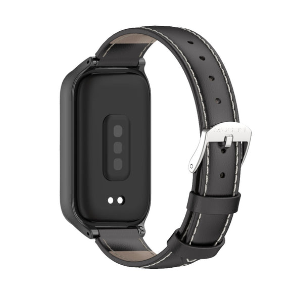 For Xiaomi Smart Band 9 Active / Redmi Band 3 Mijobs Metal Shell Genuine Leather Watch Band(Black)