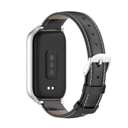 For Xiaomi Smart Band 9 Active / Redmi Band 3 Mijobs Metal Shell Genuine Leather Watch Band(Black Silver)