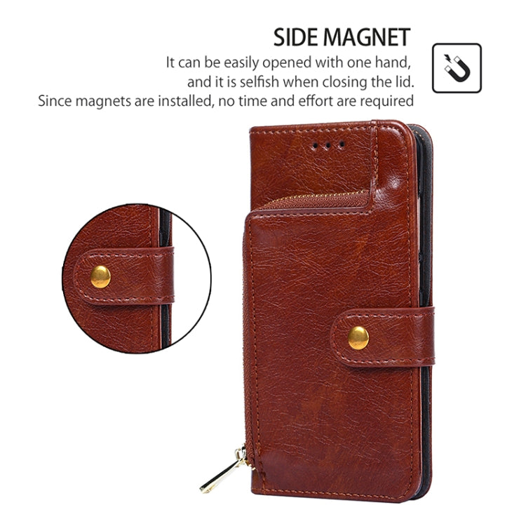 For Samsung Galaxy S25 5G Zipper Bag Leather Phone Case(Brown)