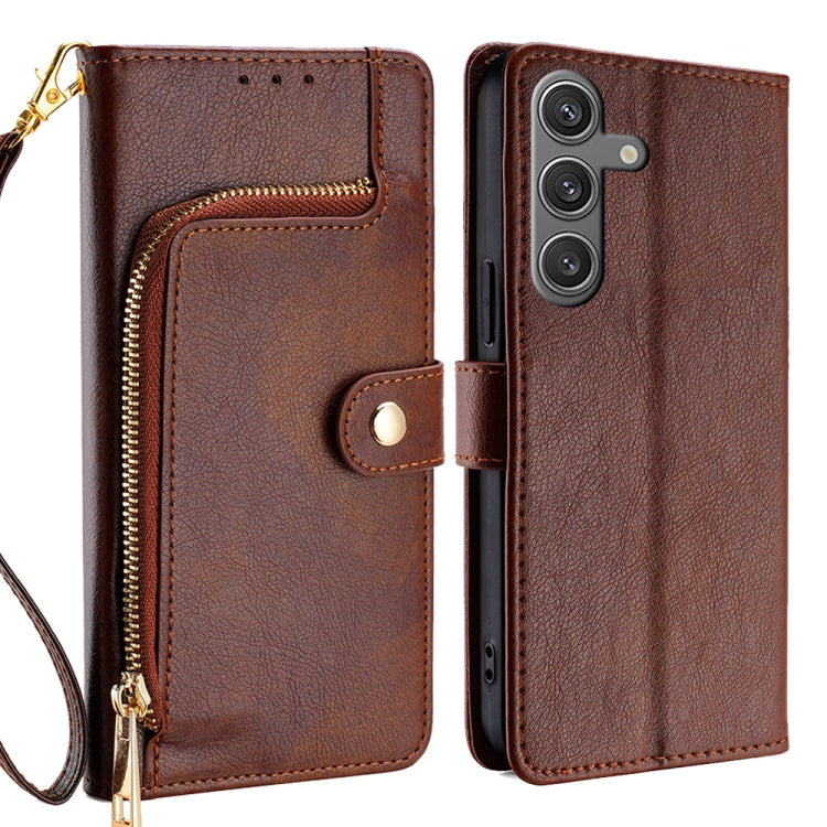 For Samsung Galaxy S25+ 5G Zipper Bag Leather Phone Case(Brown)