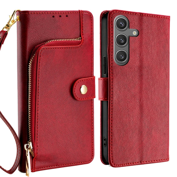 For Samsung Galaxy S25+ 5G Zipper Bag Leather Phone Case(Red)