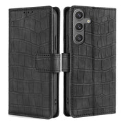 For Samsung Galaxy S25 5G Skin Feel Crocodile Magnetic Clasp Leather Phone Case(Black)