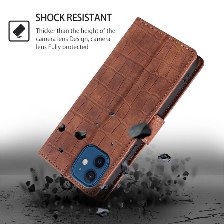 For Samsung Galaxy S25 5G Skin Feel Crocodile Magnetic Clasp Leather Phone Case(Brown)