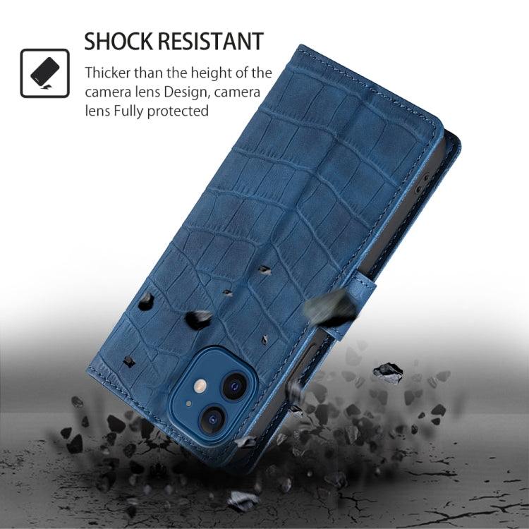 For Samsung Galaxy S25 5G Skin Feel Crocodile Magnetic Clasp Leather Phone Case(Blue)