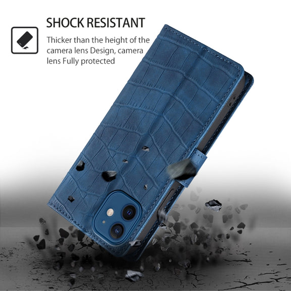 For Samsung Galaxy S25 5G Skin Feel Crocodile Magnetic Clasp Leather Phone Case(Blue)
