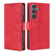 For Samsung Galaxy S25 5G Skin Feel Crocodile Magnetic Clasp Leather Phone Case(Red)