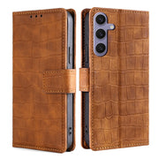 For Samsung Galaxy S25+ 5G Skin Feel Crocodile Magnetic Clasp Leather Phone Case(Brown)