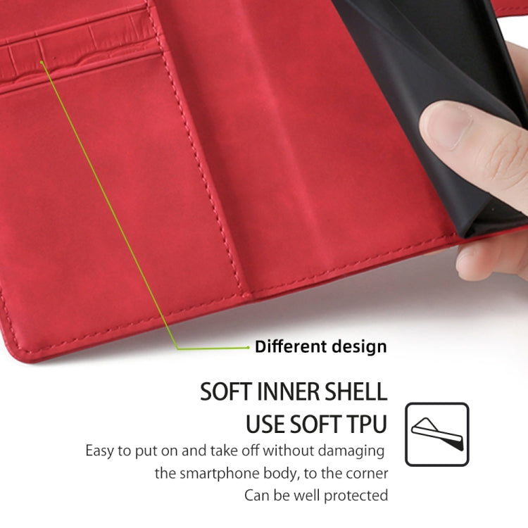 For Samsung Galaxy S25+ 5G Skin Feel Crocodile Magnetic Clasp Leather Phone Case(Red)