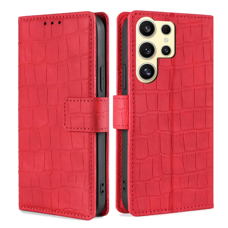 For Samsung Galaxy S25 Ultra 5G Skin Feel Crocodile Magnetic Clasp Leather Phone Case(Red)