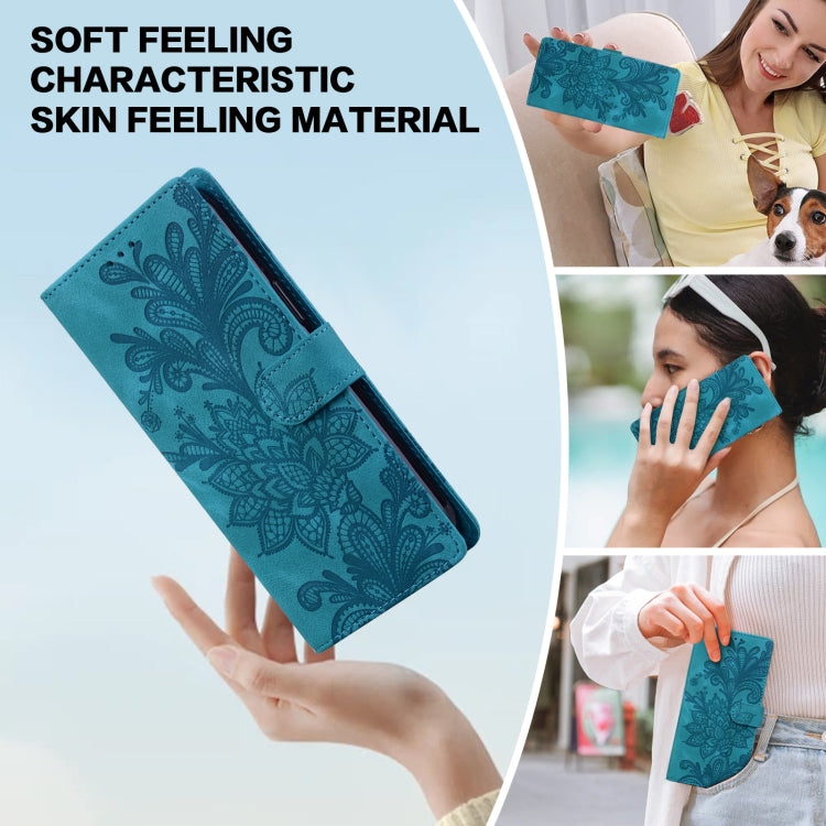 For Samsung Galaxy S25 5G Lace Floral Embossed Magnetic Buckle PU Phone Case With Wrist Strap(Green)