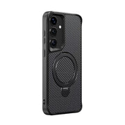For Samsung Galaxy S25 / S24 5G Carbon Fiber Texture 360 MagSafe Holder Phone Case(Black)
