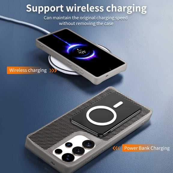 For Samsung Galaxy S25 Ultra 5G Carbon Fiber Texture 360 MagSafe Holder Phone Case(Black)