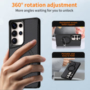 For Samsung Galaxy S25 / S24 5G Carbon Fiber Texture 360 MagSafe Holder Phone Case(Black)