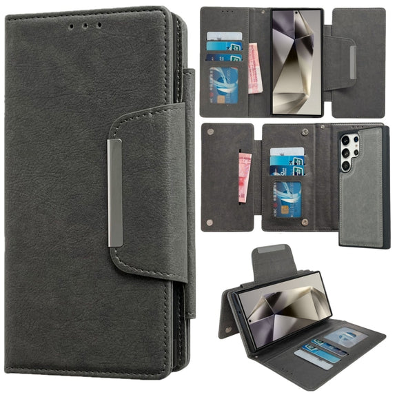 For Samsung Galaxy S25 Ultra 5G Multifunctional 7-Card Wallet Leather Phone Case(Grey)