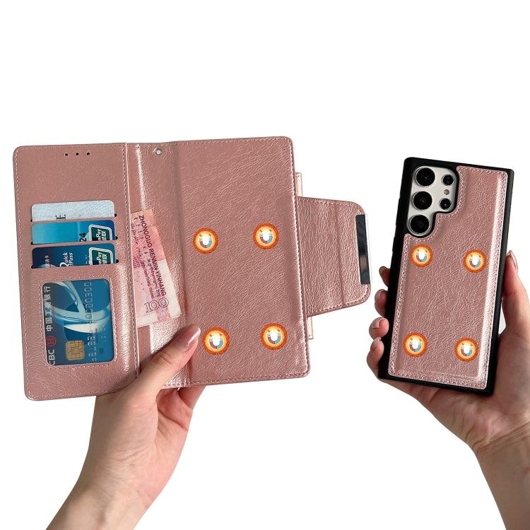 For Samsung Galaxy S25+ 5G Multifunctional 7-Card Wallet Leather Phone Case(Rose Gold)