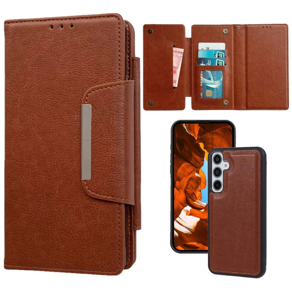 For Samsung Galaxy S25 5G Multifunctional 7-Card Wallet Leather Phone Case(Brown)