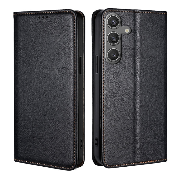 For Samsung Galaxy S25 5G Gloss Oil Solid Color Magnetic Leather Phone Case(Black)