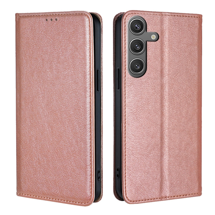 For Samsung Galaxy S25 5G Gloss Oil Solid Color Magnetic Leather Phone Case(Rose Gold)