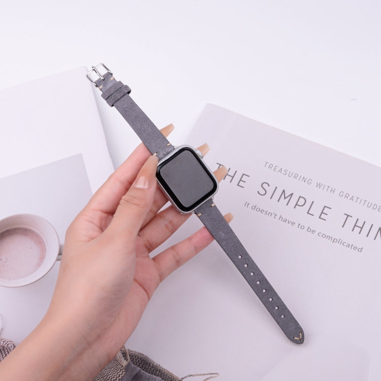 For Apple Watch 46mm / 49mm / 45mm / 44mm Matte Genuine Leather Watch Band(Grey)