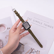 For Apple Watch 46mm / 49mm / 45mm / 44mm Matte Genuine Leather Watch Band(Olive Green)