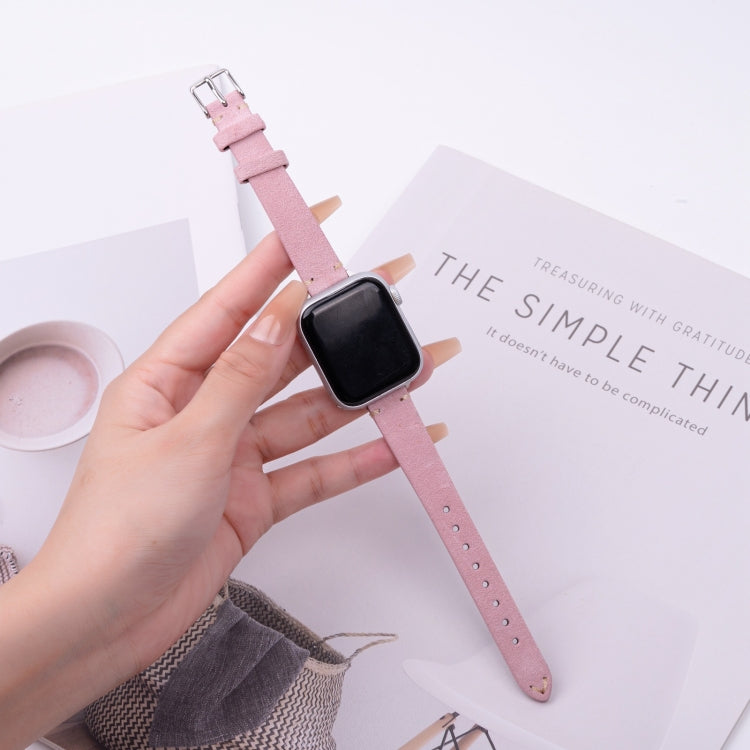 For Apple Watch 42mm / 41mm / 40mm / 38mm Matte Genuine Leather Watch Band(Pink)