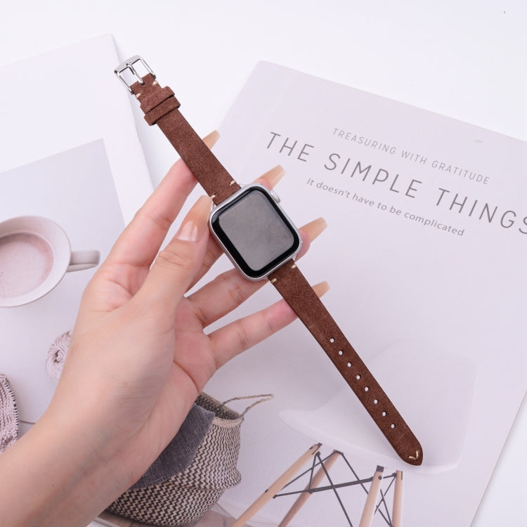 For Apple Watch 42mm / 41mm / 40mm / 38mm Matte Genuine Leather Watch Band(Coffee)