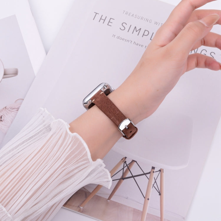 For Apple Watch 42mm / 41mm / 40mm / 38mm Matte Genuine Leather Watch Band(Coffee)
