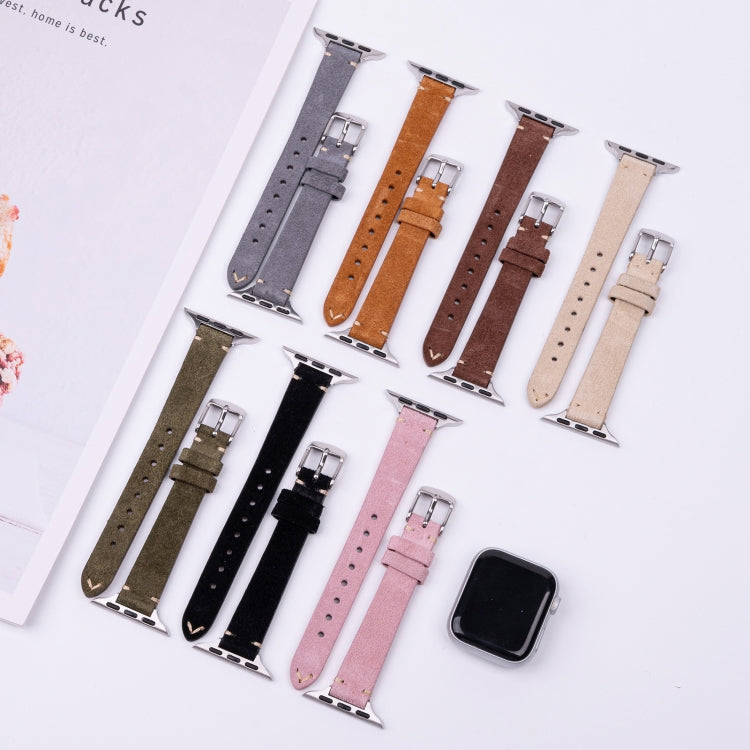 For Apple Watch 42mm / 41mm / 40mm / 38mm Matte Genuine Leather Watch Band(Grey)