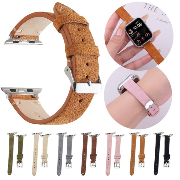 For Apple Watch 42mm / 41mm / 40mm / 38mm Matte Genuine Leather Watch Band(Grey)