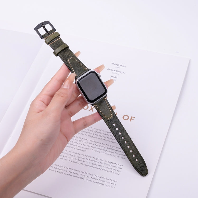 For Apple Watch 46mm / 49mm / 45mm / 44mm U-shape Genuine Leather Watch Band(Green)