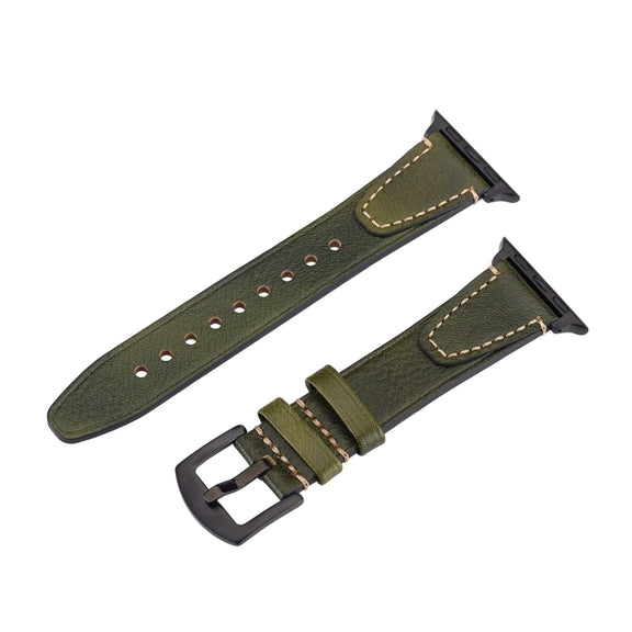 For Apple Watch 46mm / 49mm / 45mm / 44mm U-shape Genuine Leather Watch Band(Green)