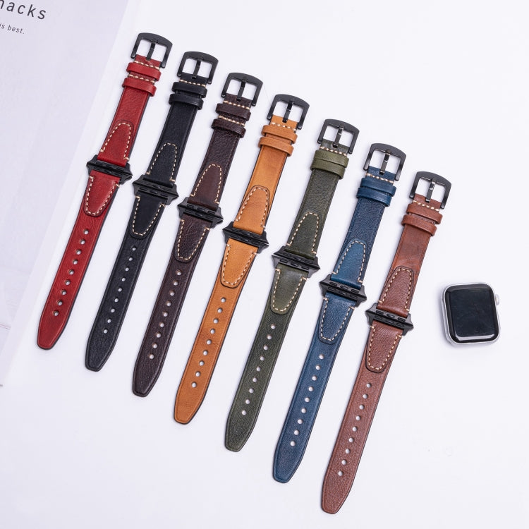 For Apple Watch 46mm / 49mm / 45mm / 44mm U-shape Genuine Leather Watch Band(Green)