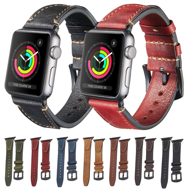 For Apple Watch 46mm / 49mm / 45mm / 44mm U-shape Genuine Leather Watch Band(Green)