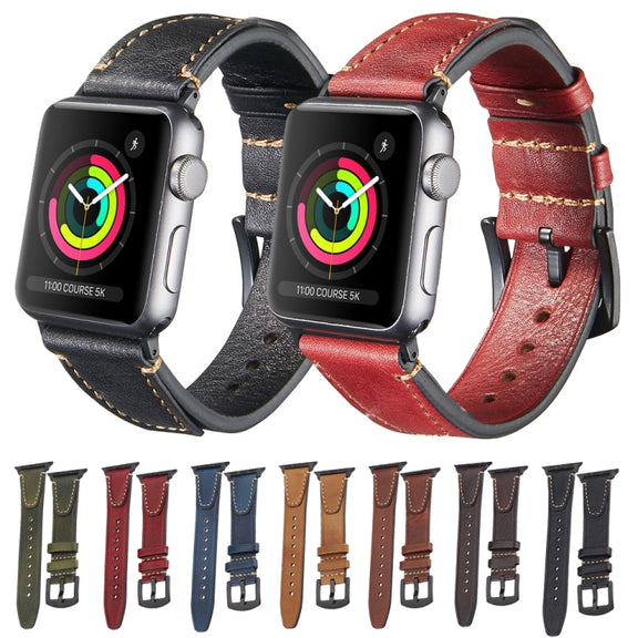 For Apple Watch 46mm / 49mm / 45mm / 44mm U-shape Genuine Leather Watch Band(Green)