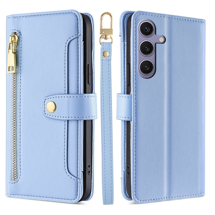 For Samsung Galaxy S25+ 5G Sheep Texture Cross-body Zipper Wallet Leather Phone Case(Blue)