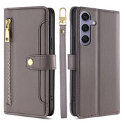 For Samsung Galaxy S25+ 5G Sheep Texture Cross-body Zipper Wallet Leather Phone Case(Grey)