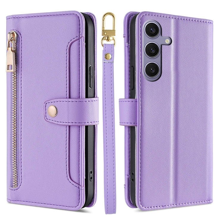 For Samsung Galaxy S25+ 5G Sheep Texture Cross-body Zipper Wallet Leather Phone Case(Purple)