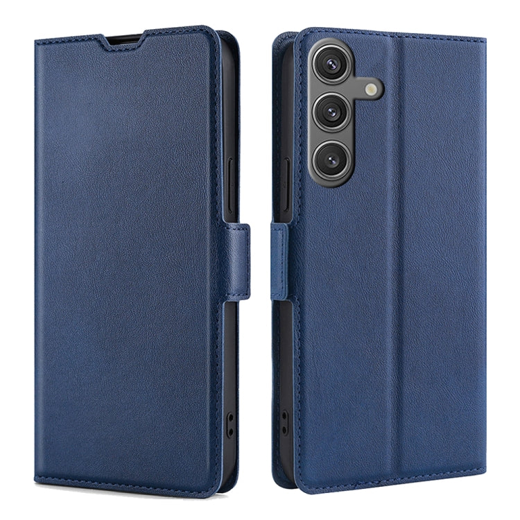 For Samsung Galaxy S25 5G Ultra-thin Voltage Side Buckle Horizontal Flip Leather Phone Case(Blue)