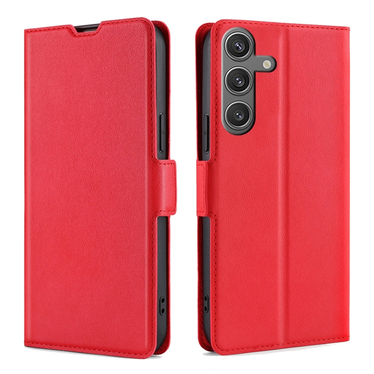 For Samsung Galaxy S25 5G Ultra-thin Voltage Side Buckle Horizontal Flip Leather Phone Case(Red)