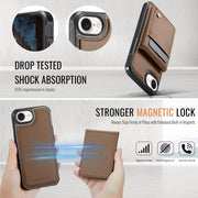 For iPhone 16e JEEHOOD J06 British Style RFID MagSafe Card Bag PU Phone Case(Brown)