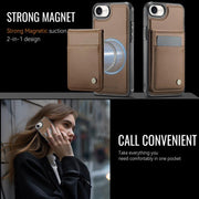 For iPhone 16e JEEHOOD J06 British Style RFID MagSafe Card Bag PU Phone Case(Brown)