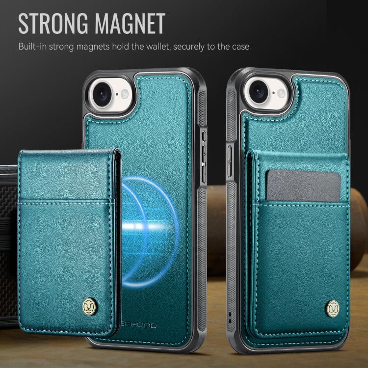 For iPhone 16e JEEHOOD J06 British Style RFID MagSafe Card Bag PU Phone Case(Green)