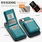 For iPhone 16e JEEHOOD J06 British Style RFID MagSafe Card Bag PU Phone Case(Green)