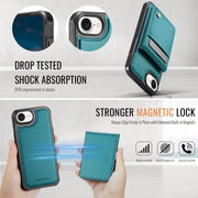 For iPhone 16e JEEHOOD J06 British Style RFID MagSafe Card Bag PU Phone Case(Green)